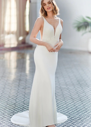 Beaded Ivory Satin V Back Sexy Wedding Dress
